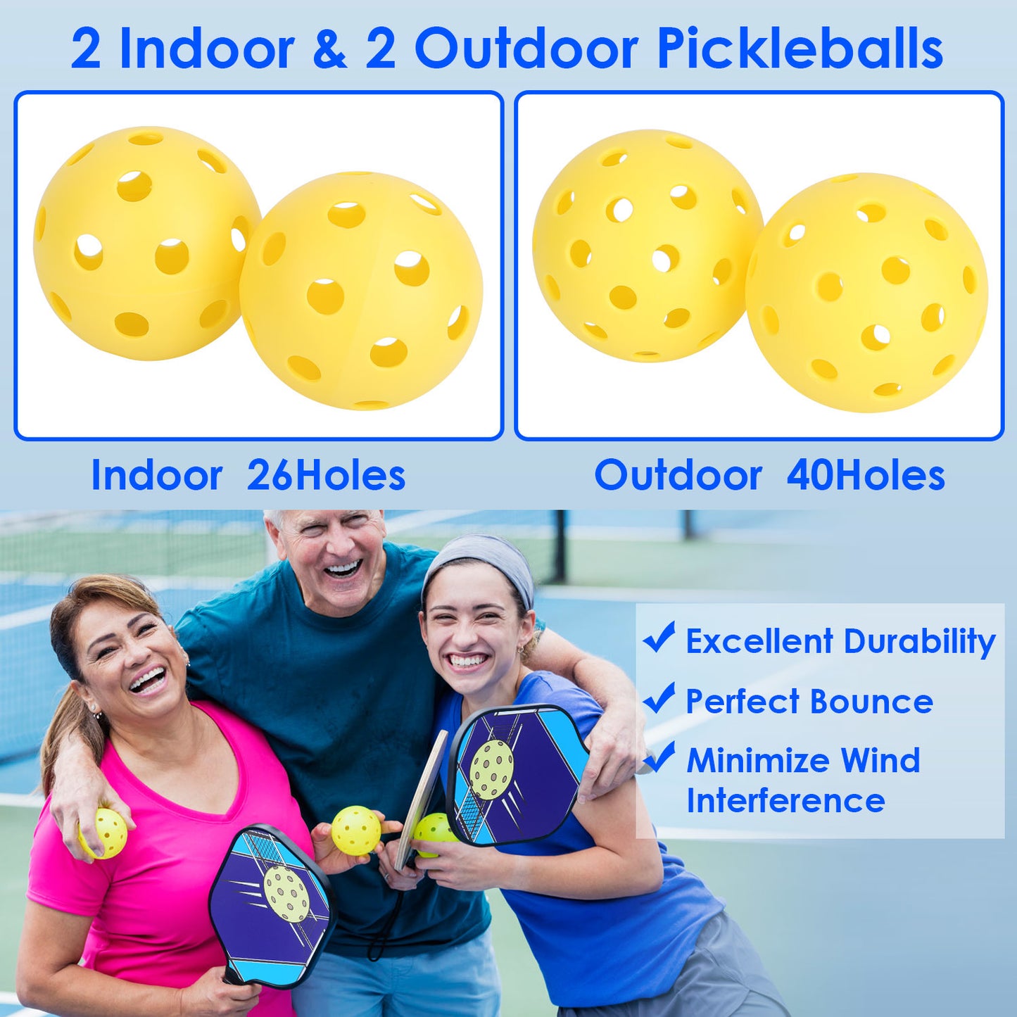 1Pc Pickleball Set 2 Fiberglass Paddles 4 Outdoor Indoor Balls Portable Carry Bag 2 Cooling Towel Lightweight Ergonomic Grip for Beginners Pros